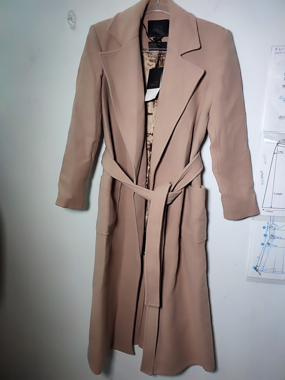 Zara NWT Collection Wool Blend Belted Coat Camel Italian Fabric Sz XS 8493/726